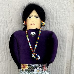 Handmade Native America Navajo Cloth Doll American Folk Art Bead Jewelry 9.5"